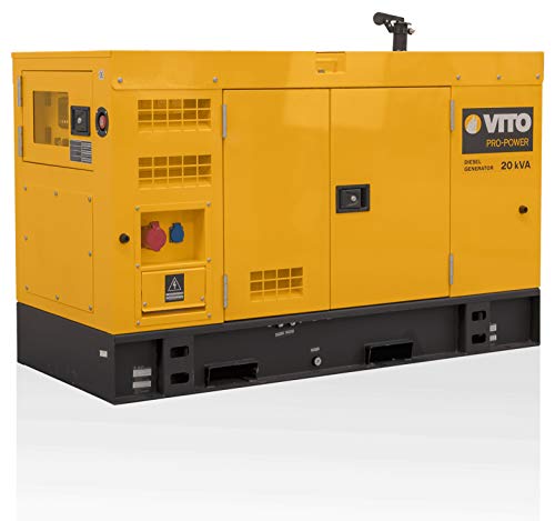 VITO Silent 53dB LpA Diesel AVR Generator 16kw 20kVA ATS automatisches Netzausfall-Start 400v 4-Zyl 1500 U/min Wasserkühlung, Stromerzeuger, Überlastschalter, Ölmangelsicherung (20 kVA 400v)