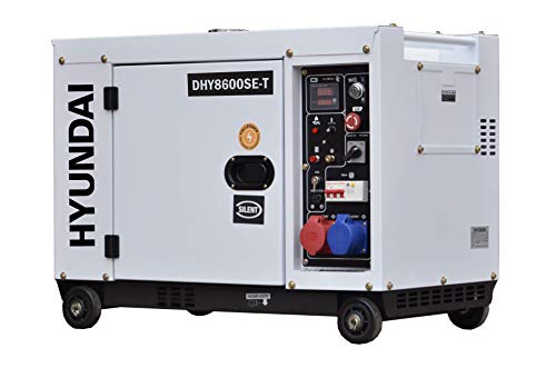 HYUNDAI Silent Diesel Generator, Stromerzeuger mit 7.9kVA (400V) / 6.0kW (230V), Notstromaggregat für Baustellen, Stromgenerator, Stromaggregat (DHY8600SEi-T mit 230V/400V Anschlüssen)