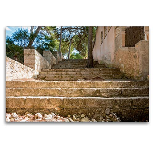 Premium Textil-Leinwand 120 x 80 cm Quer-Format Steintreppe in Cala Rajada im Osten von Mallorca | Wandbild, HD-Bild auf Keilrahmen, Fertigbild auf hochwertigem Vlies, Leinwanddruck von Marlen Rasche