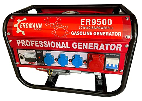 Erdmann ER-9500 Generator 4.500 W 6,5 PS Stromgenerator Stromerzeuger Notstromaggregat Strom | Benzin, 12l Tank | 35 Kg | 3x230V | 95 dB(A) | 4-Takt Motor