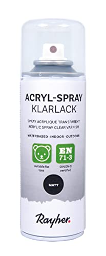 Rayher Hobby 34146000 Acryl Spray Klarlack, matt, transparent, 200 ml (1er Pack), für innen und...