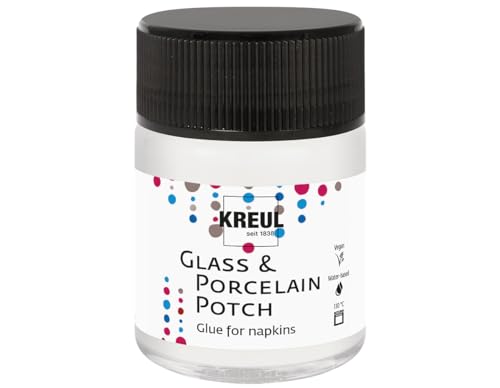 KREUL 49450 - Porzellan Potch, 50 ml Glas, transparenter Serviettenkleber und Lack für Gestaltungen...