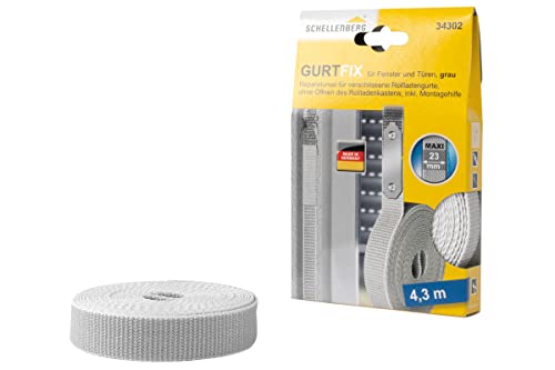 Schellenberg 34302 Rolladengurt Reparaturset Gurtfix MAXI 23 mm x 4,3 m, Gurtband reparieren, grau