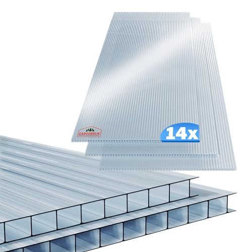 GARDEBRUK® 14x Doppelstegplatten 4mm Zuschneidbar 121x60,5cm Polycarbonat 10,3m² UV-beständig...