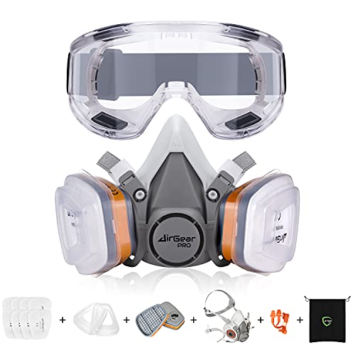 AirGearPro G-500 Atemschutzmaske mit A1P2 Filter, Gasmaske Staubfilter und Schutzbrille, Staubmaske...
