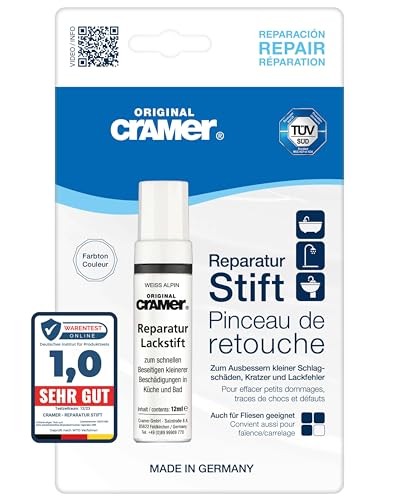 Cramer Lackstift weiß alpin 080 Emaille, Keramik, Acryl - Sanitärlack für Badewannen,...