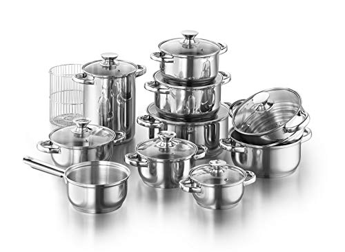 KOPF Topfset Janina 19-teilig aus Edelstahl, Induktion-Kochtopf-Set, 7X Töpfe, 1x Spargelotpf, 1x...