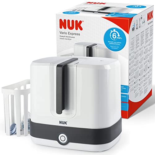 NUK Vario Express Flaschensterilisator sterilisiert bis zu 6 Babyflaschen plus Zubehör in 6 Minuten...