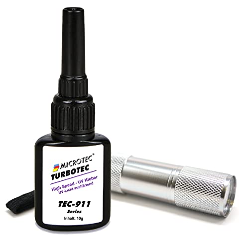 Microtec® Turbotec 911 UV-Kleber | 10g | mit UV-Taschenlampe | High-Speed UV-Kleber - Aushärtung...