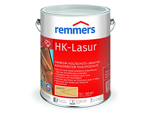 Remmers HK-Lasur farblos, 5 Liter, Holzlasur aussen, 3facher Holzschutz mit Imprägnierung +...