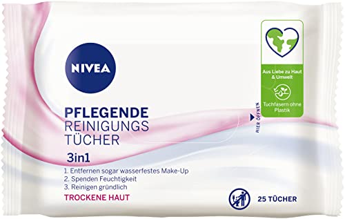 NIVEA 3in1 Pflegende Reinigungstücher (25 Stück), milde Gesichtsreinigungstücher mit natürlichem...