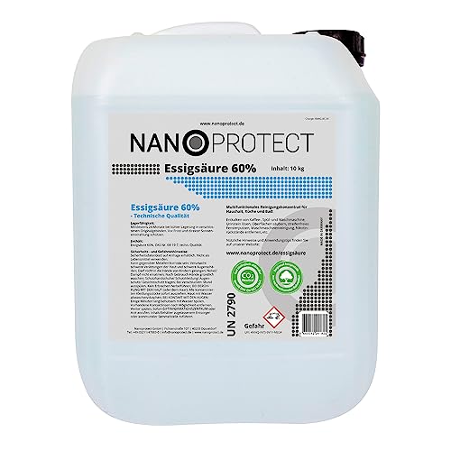 Nanoprotect Essigsäure 60% | 10 kg | Klimaneutral | Ideal als Reiniger und Entkalker | Für Haus...