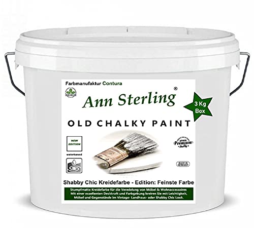 XL 3Kg. Ann Sterling Kreidefarbe Shabby Chic Farbe: Chalky White/Weiß 3Kg. Lack Chalky Paint