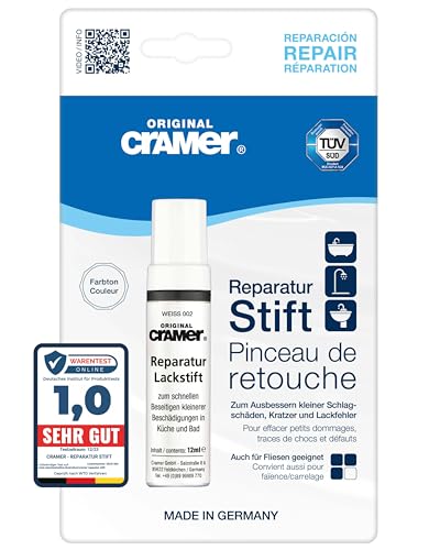 Cramer Lackstift reinweiß 002 Emaille, Keramik, Acryl - Sanitärlack für Badewannen, Waschbecken,...