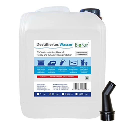BioFair 10 Liter Kanister Destilliertes/demineralisiertes Wasser nach VDE 0510