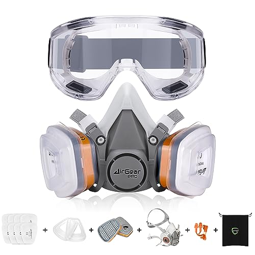AirGearPro G-500 Atemschutzmaske mit A1P2 Filter, Gasmaske Staubfilter und Schutzbrille, Staubmaske...