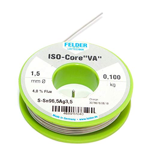 FELDER ISO-Core 'VA' Sn96,5Ag3,5 Weichlot Bleifrei Lötdraht Edelstahl mit Flussmittel Ø 1,5 mm...