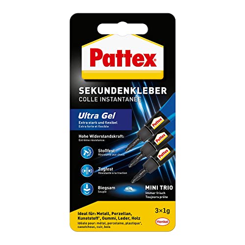 Pattex Sekundenkleber Ultra Gel Mini Trio, extra starker & flexibler Superkleber in 3 Tuben,...