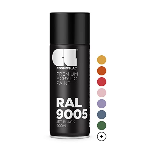 COSMOS LAC Sprühlack schwarz, seidenmatt/Satin - Spraydose 400ml - Sprühfarbe Lack Spray Farbspray...