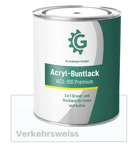 Grundmann Lack - 0,7 Kg - Acryllack auf Wasserbasis Weiß - Für Holz, Metall & Beton -...