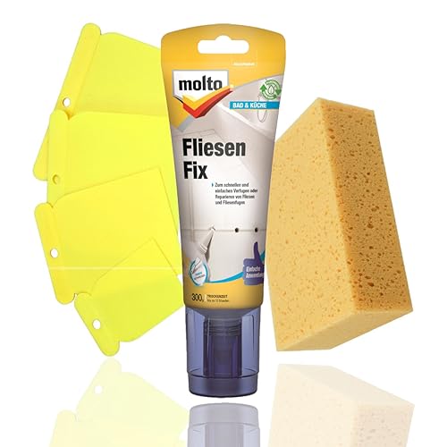 Molto Fliesenfix Fertigspachtel im Set mit Spachtel und Schwamm (Set Grau)