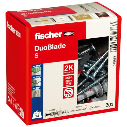 fischer DuoBlade S, selbstbohrender Gipskartondübel mit Spanplattenschraube, starker Dübel für...
