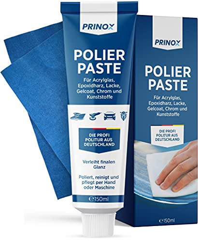 Prinox® 150ml Polierpaste inkl. Profi Poliertuch I Politur für Acrylglas, Epoxidharz, Lacke,...