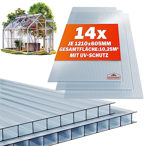 GARDEBRUK® 14x Doppelstegplatten 4mm Zuschneidbar 121x60,5cm Polycarbonat 10,3m² UV-beständig...