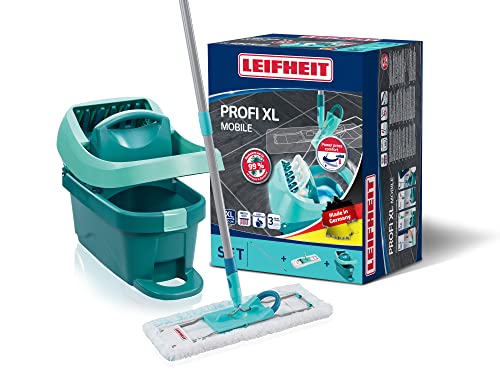 Leifheit Set Wischtuchpresse Profi XL mit Bodenwischer und Rollen, Putzen mit sauberen Händen &...
