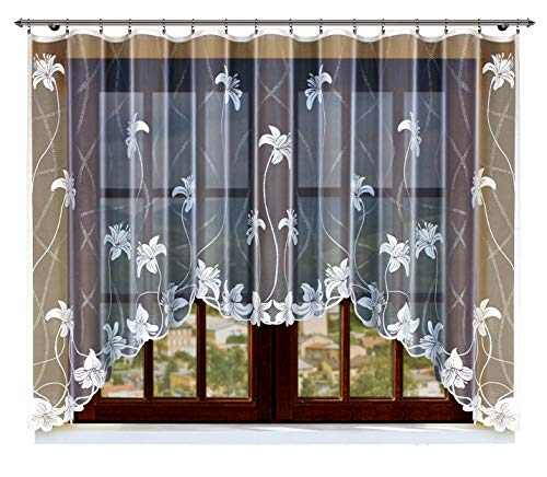 Birsppy Haft® Gardine; Store; Vorhang transparent, elegant weiß, Kräuselband 160x300 cm