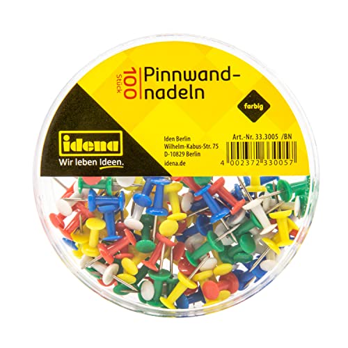 Idena 333005 - Pinnwandnadeln, 100 Stück, farbig sortiert, in Kunststoffbox