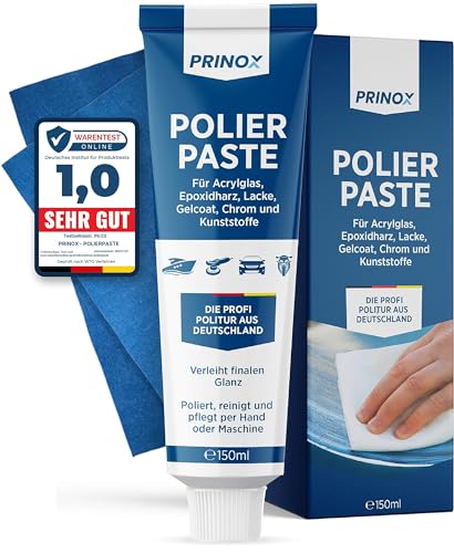 PRINOX® 150ml Polierpaste inkl. Profi Poliertuch I Politur für Acrylglas, Epoxidharz, Lacke,...
