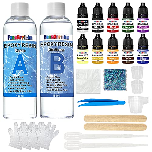 Epoxidharz set Anfänger 360 ml mit Glitzer, für DIY-Harzkunst, Schmuckherstellung, Beschichtung...