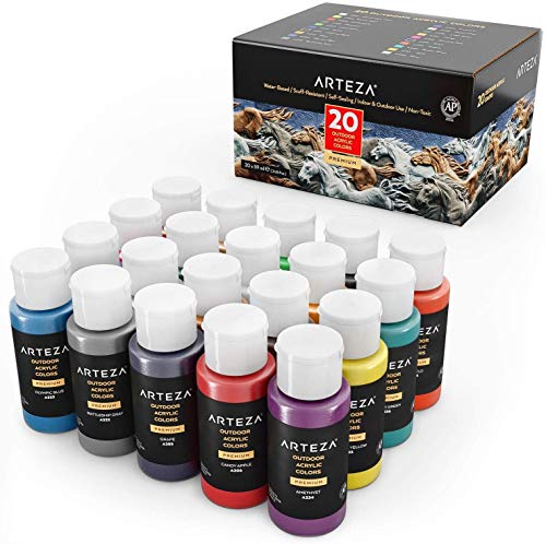 ARTEZA Outdoor Acrylfarbe, Set mit 20 Farben/Tuben (59 ml) mit Box, reichhaltige Pigmente,...