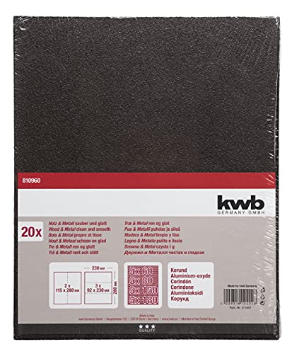 kwb Schleifpapierbogen 230x280 mm aus Korund in den Körnungen 60, 80, 150, 180, guter Verleimung...