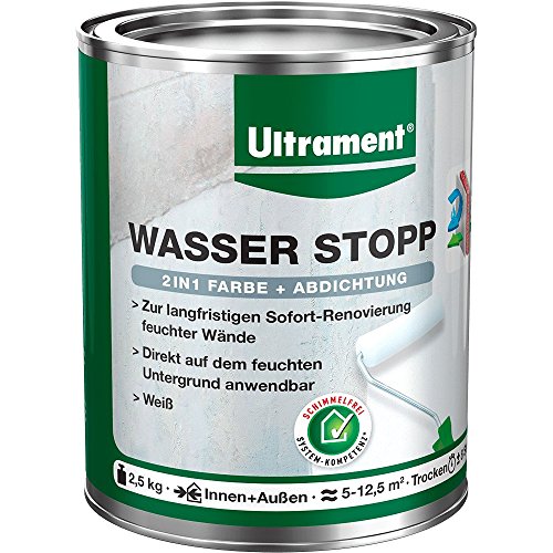 Ultrament Wasser Stopp, 2in1 – Farbe und Abdichtung, weiß, 2,5kg