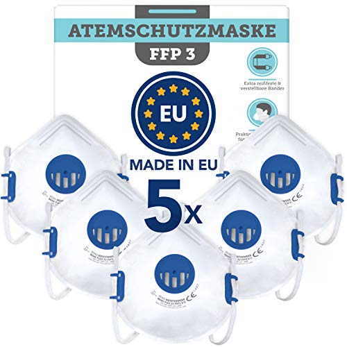 FFP3 Maske mit Ventil - Atemschutzmaske FFP3 R WIEDERVERWENDBAR (5 STK.) – Staubschutzmaske Made...