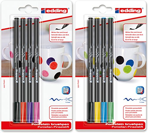 edding 4200 Porzellan-Pinselstift 4 x Standardfarbe und 4 x Zusatzfarbe Porzellan