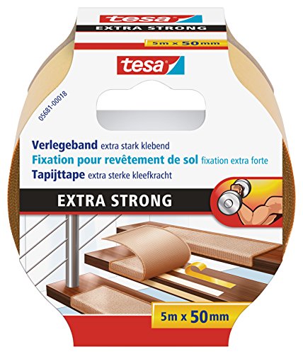 tesa Verlegeband extra stark klebend - Doppelseitiges Klebeband zum Verlegen von Teppich und...