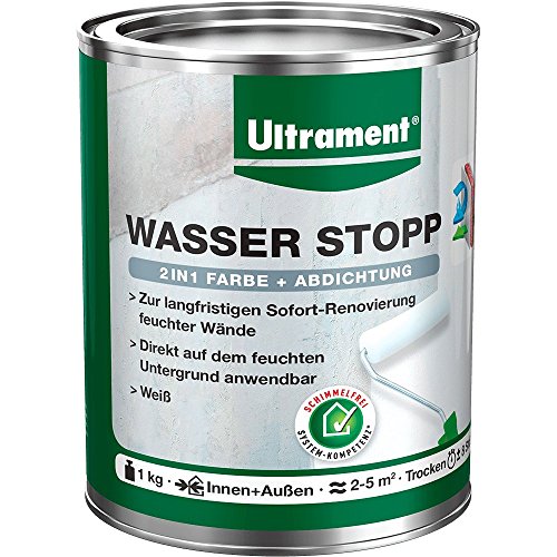 Ultrament Wasser Stopp - 2 in 1 Farbe und Abdichtung 1 Kg - Weiß, Zur langfristigen...