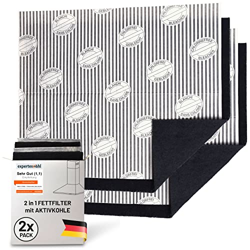 D&D Living® Aktivkohlefilter Dunstabzugshaube | 2er Pack | Fettfilter Flach + Kohlefilter für...