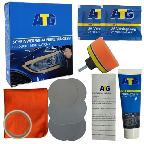 ATG® Scheinwerfer Aufbereitung Set - Universal Auto Scheinwerfer Polierset für matte & blinde...