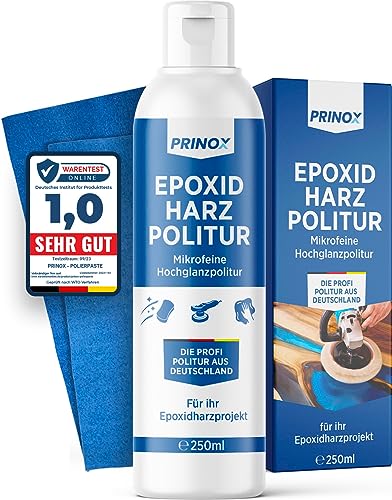 PRINOX® 250ml Polierpaste Epoxidharz inkl. Poliertuch I Epoxidharz Politur für Hochglanz Finish I...