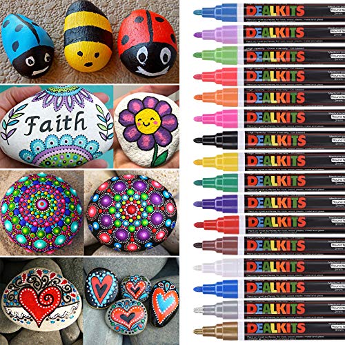 16 Farben Wasserfeste Stifte, Permanent Marker Paint Pen Schnelltrocknend Acrylstifte für Stein...