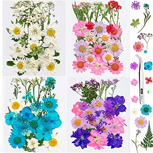 VEGCOO 140 pcs Getrocknete Blumen Natürliche Gepresste Blumen Epoxidharz Set, Getrocknete Blüten...