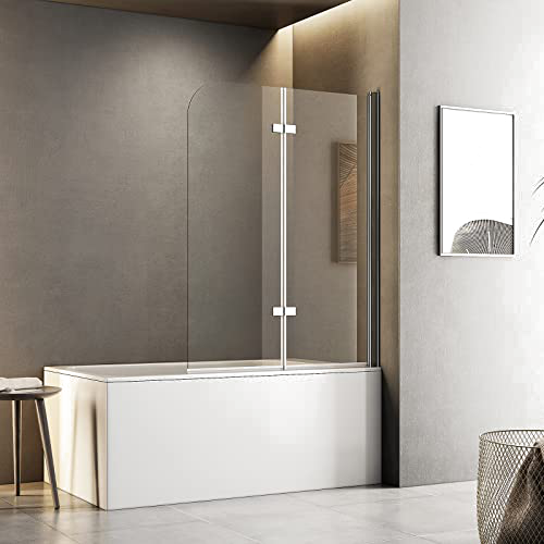 Meykoers Duschabtrennung 100x140cm Faltwand für Badewanne, Duschwand Badewannenaufsatz mit 6mm Nano...